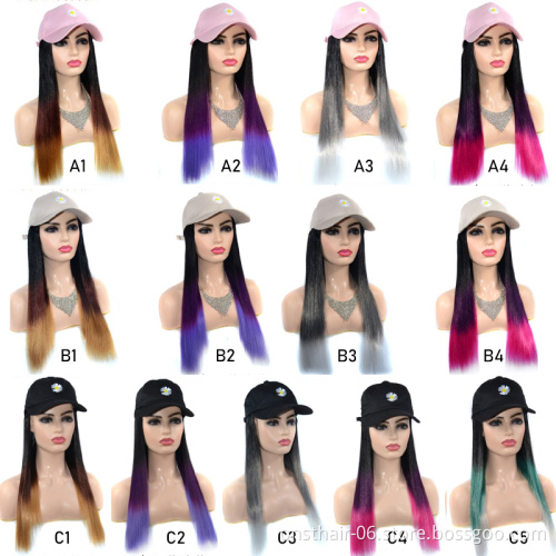 MYZYR Artificial Wig Hat Baseball Cap Curly Blond Wig Female Female Heat-resistant Fiber Elf Cut Long Wig with Long Straight OPP